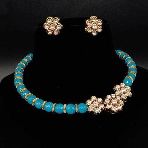 Ishhaara Blue Pearls Kundan Necklace Set