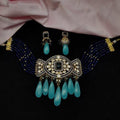 Ishhaara Blue Polki Diamonds Choker Beaded Necklace