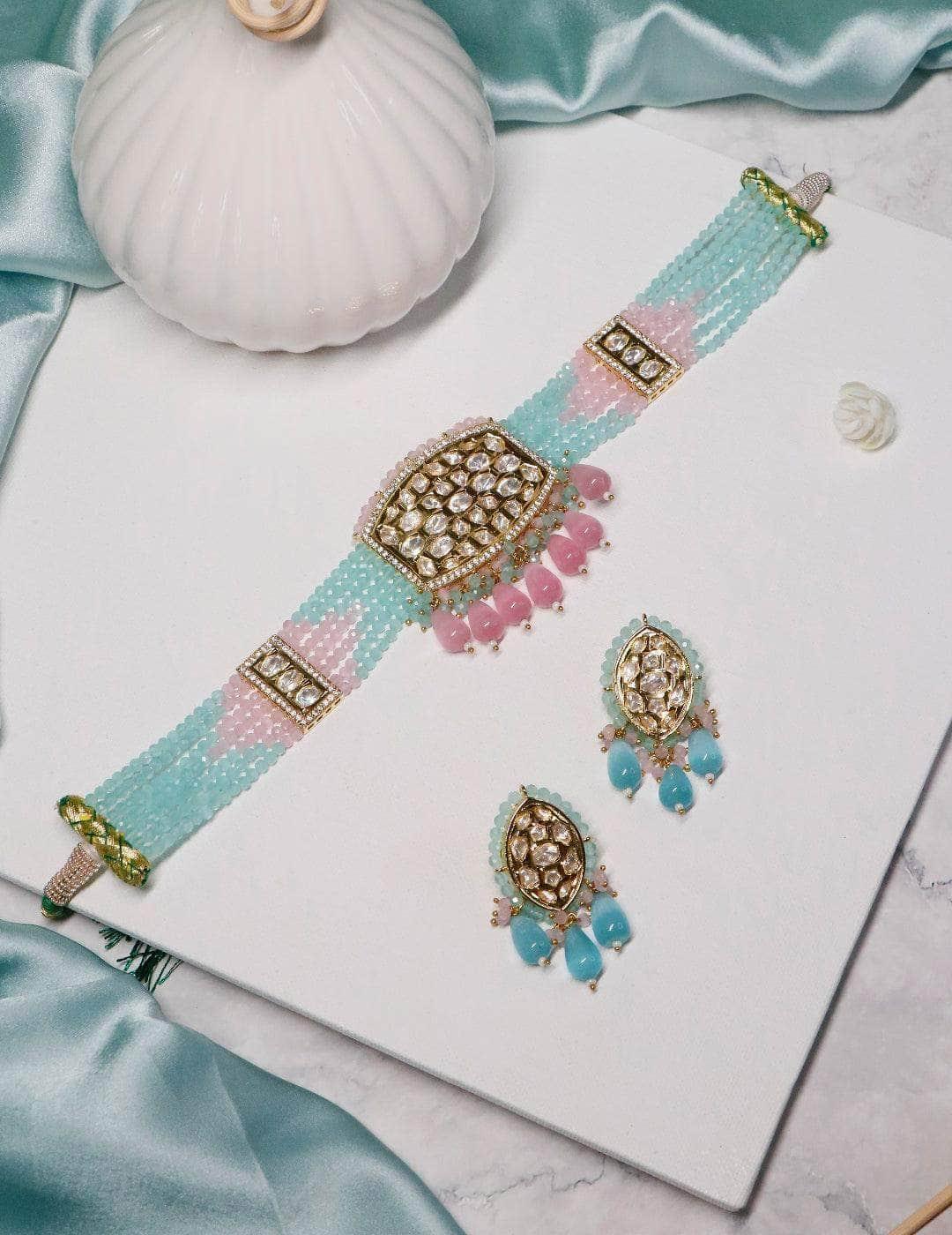 Ishhaara Polki Kundan Beaded Choker Necklace Set