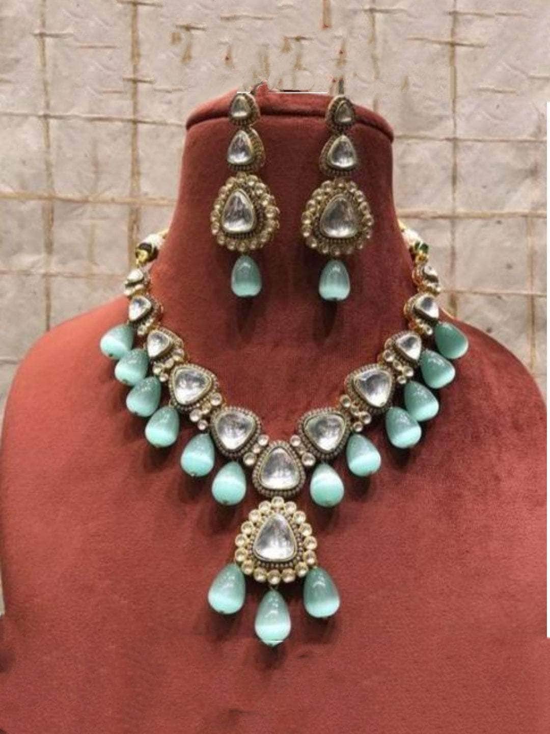 Ishhaara Blue Polki Kundan Pendant Necklace