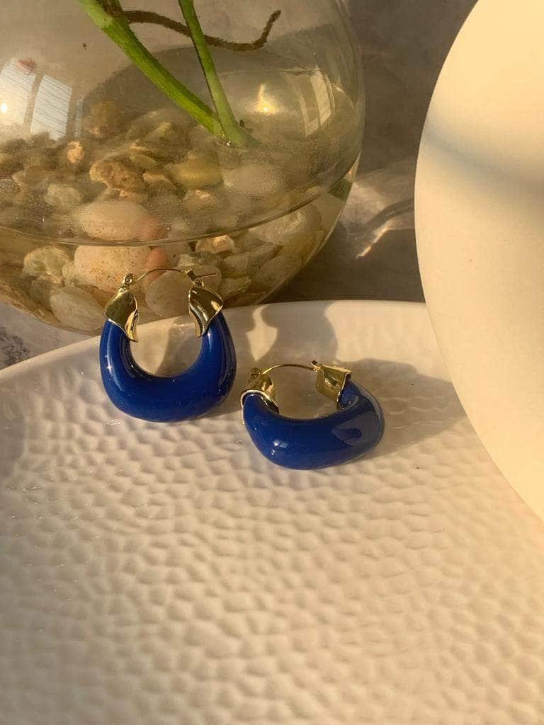 Ishhaara Blue Queen Sindhu In Blue Chunky Resin Statement Gold Hoop Earrings