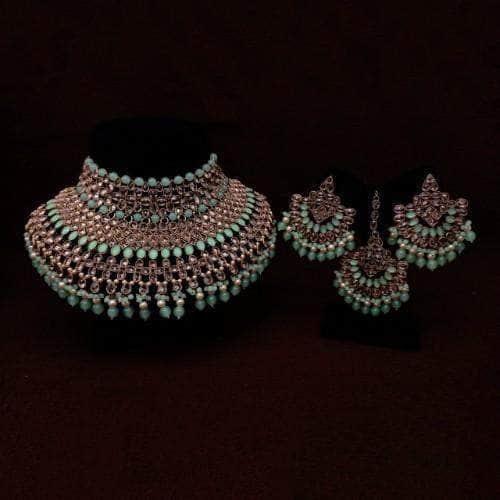 Ishhaara Reverse Ad Bridal Choker Earring And Teeka Set