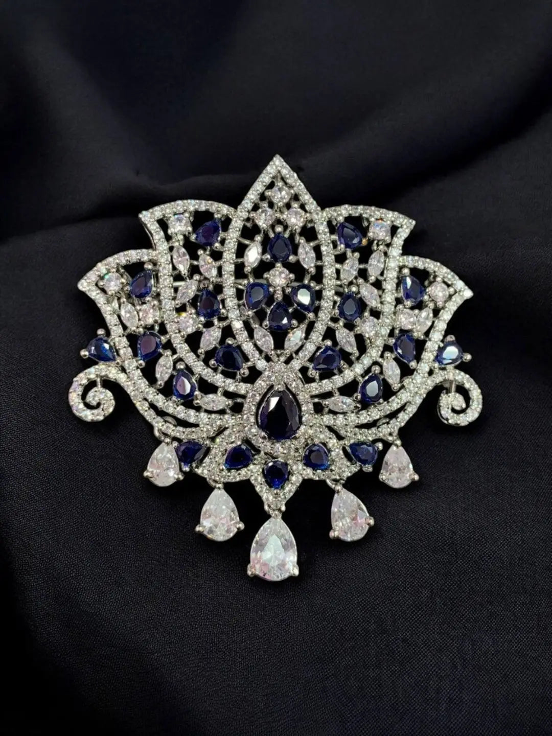 Ishhaara Blue Rhinestone Crystal Brooch Pin
