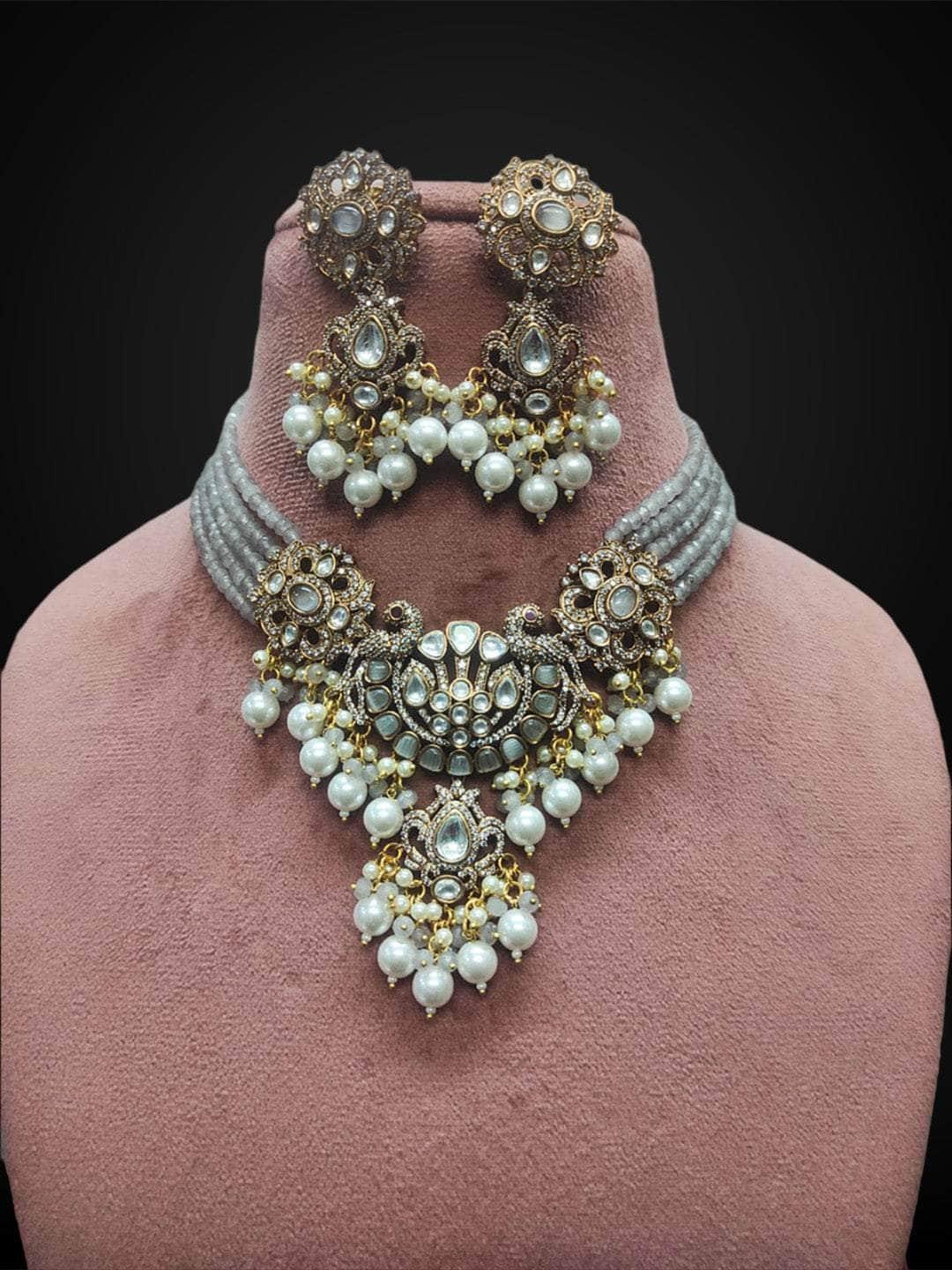 Ishhaara Royal Kundan Studded Beaded Necklace Set