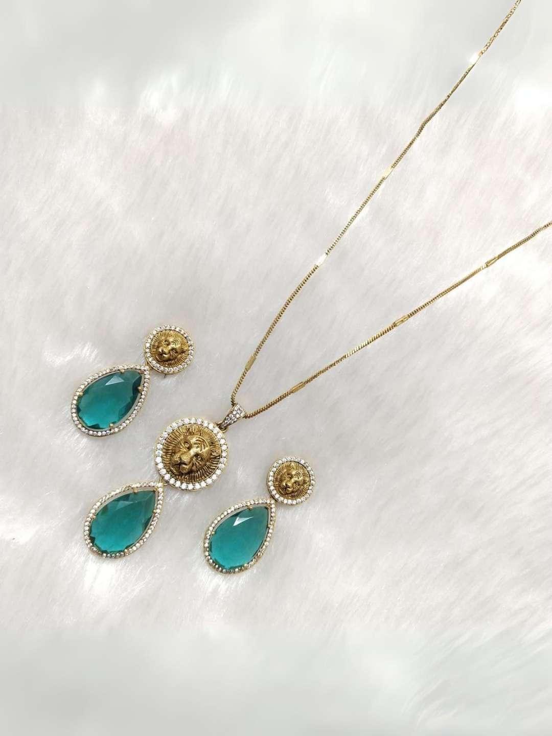 Ishhaara Blue Sabyasachi Inspired Dropstone Pendant Necklace