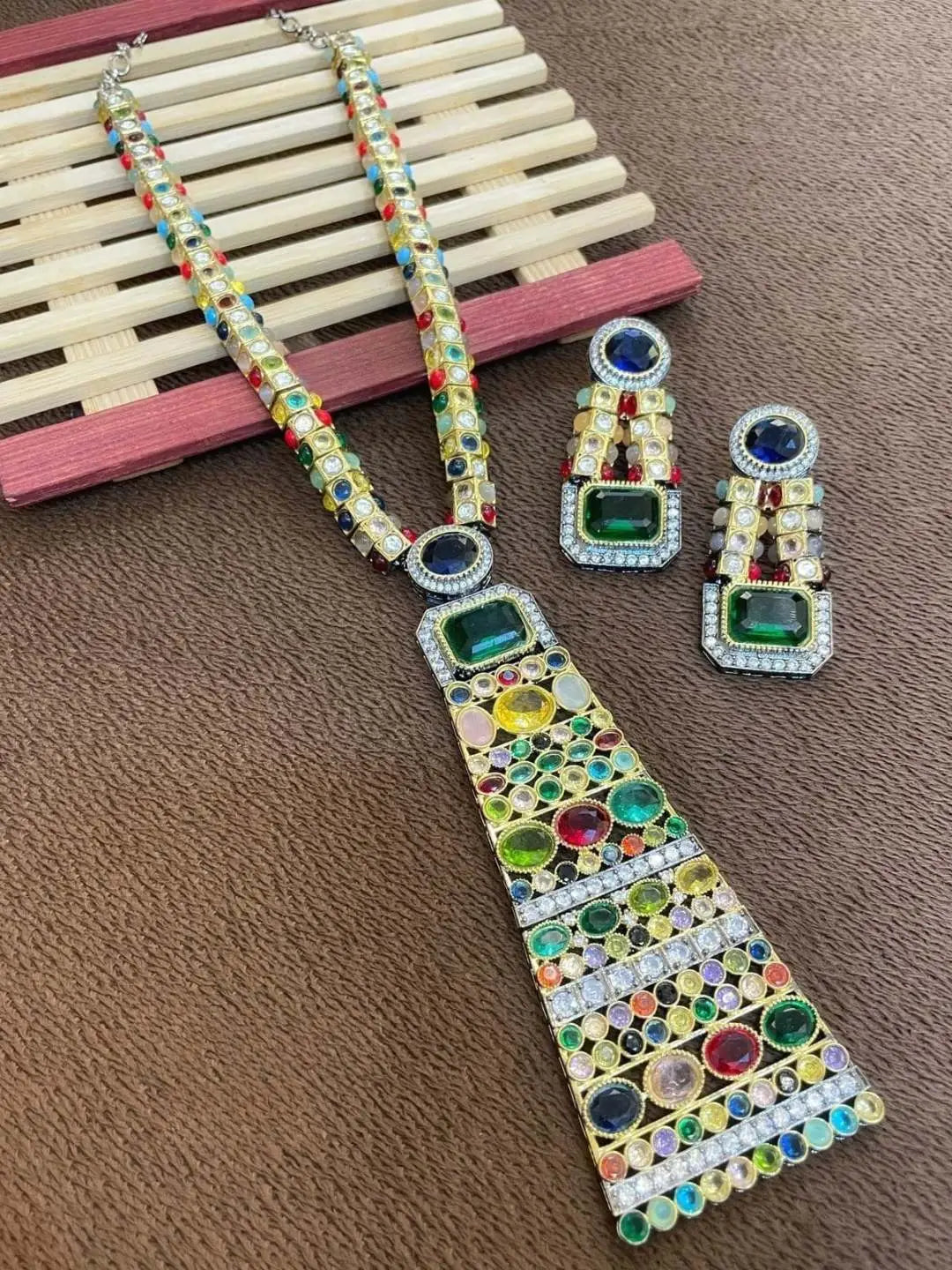 Ishhaara Blue Sabyasachi Inspired Long Pendant Necklace