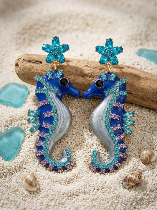 Ishhaara Blue Seahorse Earrings