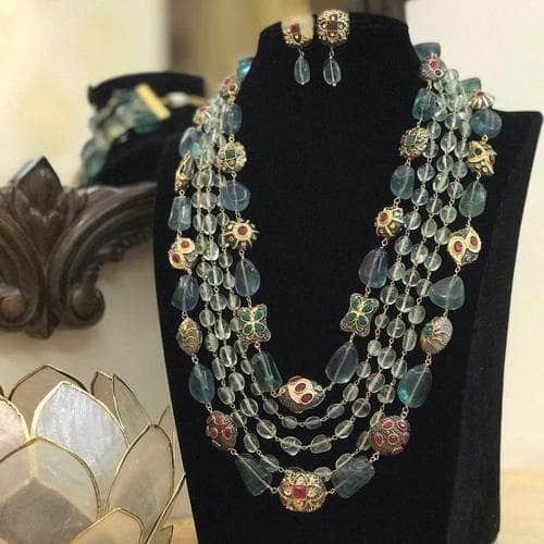 Ishhaara Green Semi Precious Layered Necklace Set
