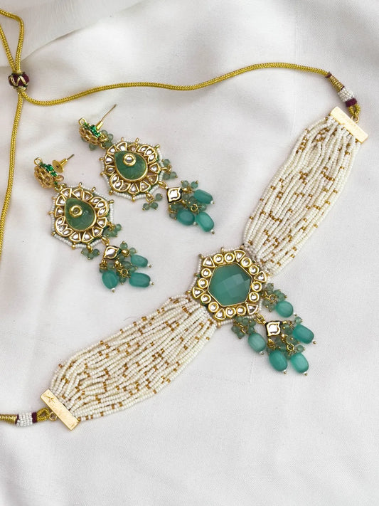 Ishhaara Blue Semi Precious Stone Choker Set