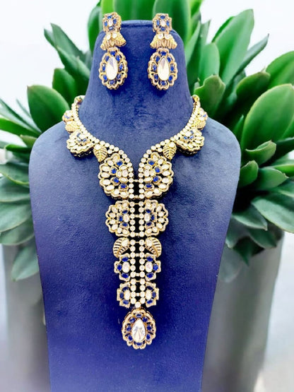 Ishhaara Blue Semiprecious Stones Studded Victorian Long Necklace