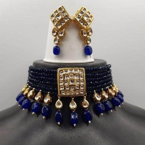 Ishhaara Blue Square Patch Onex Choker Necklace Set