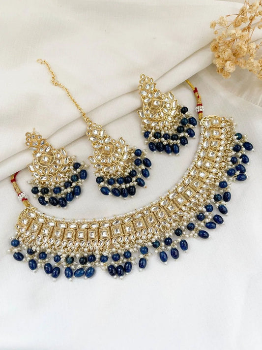 Ishhaara Blue Traditional Square Shaped Kundan Choker Necklace