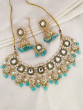 Ishhaara Blue Traditional Square Shaped Kundan Studded Choker
