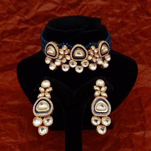 Ishhaara Triangular Meena Ad Kundan Choker And Earring Set