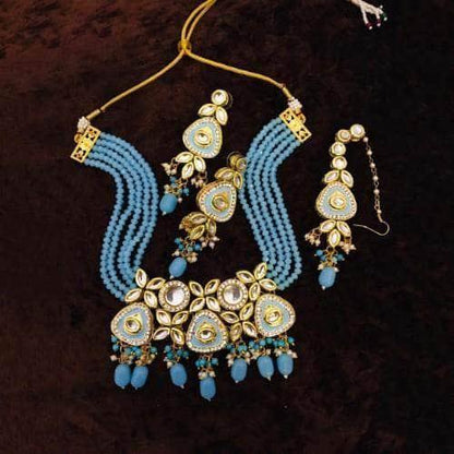 Ishhaara Triangular Meenakundan Necklace Earring And Teeka Set