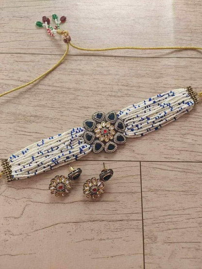 Ishhaara Triangular Moti Choker And Earring Set