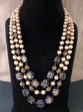 Ishhaara Blue Triple Layered Pearl Precious Stone Necklace