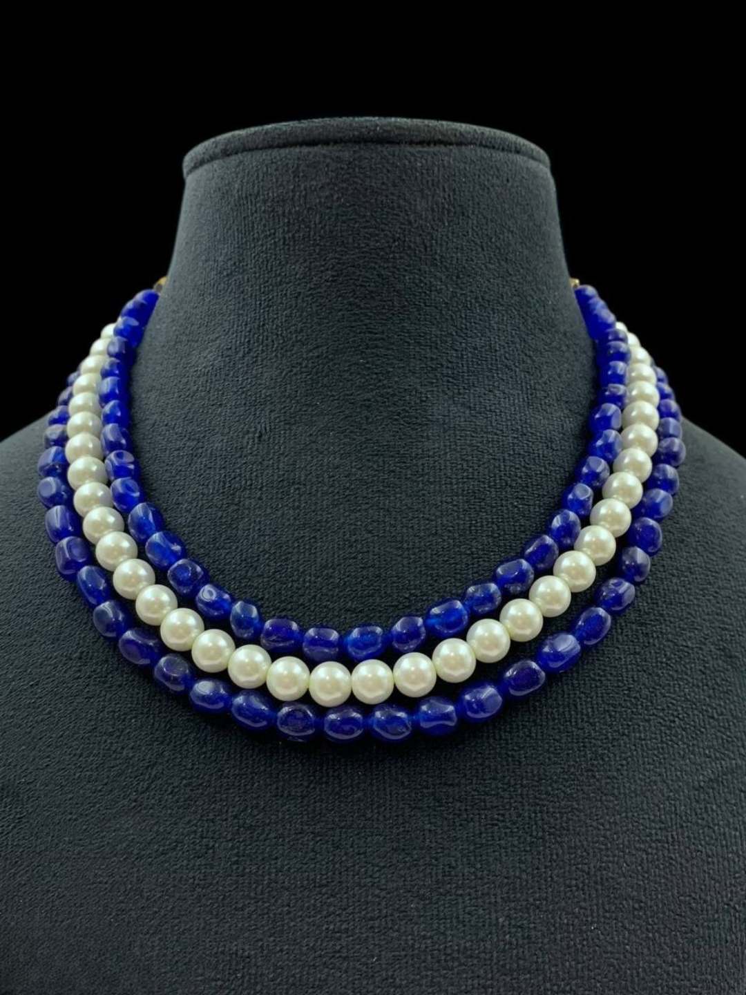 Ishhaara Blue Triple Line Pearl Choker