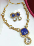 Ishhaara Blue Two Tone Finish Zircon Beaded Necklace Set