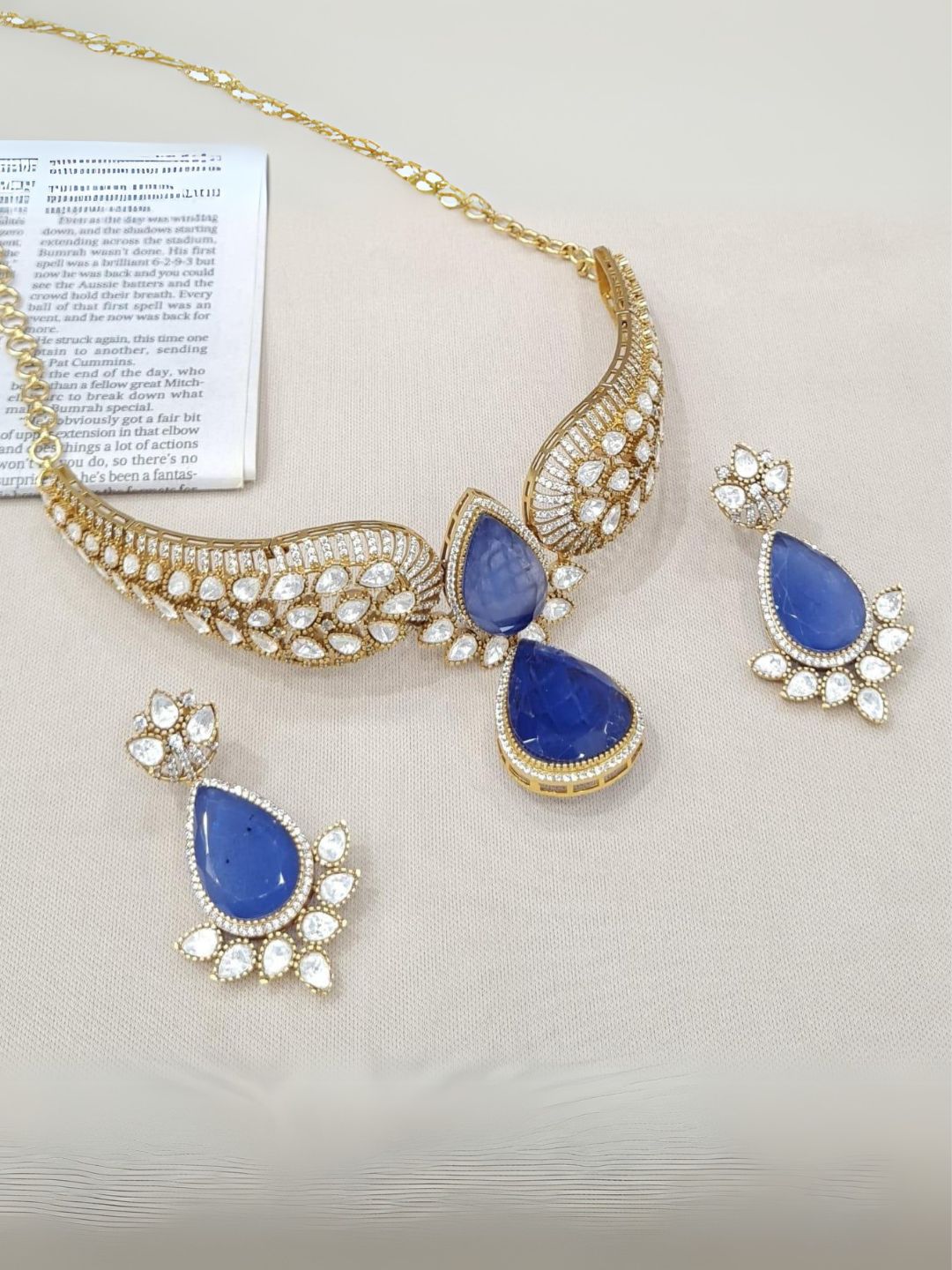 Ishhaara Blue Uncut Polki Studded Designer Necklace