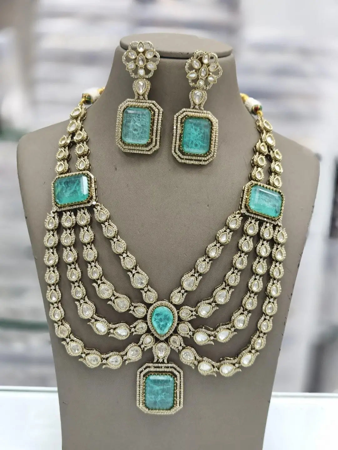 Ishhaara Blue Victorian Doublet Stone Studded Layered Necklace