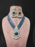 Ishhaara Victorian Finish Long Peacock Design Uncut Necklace Set