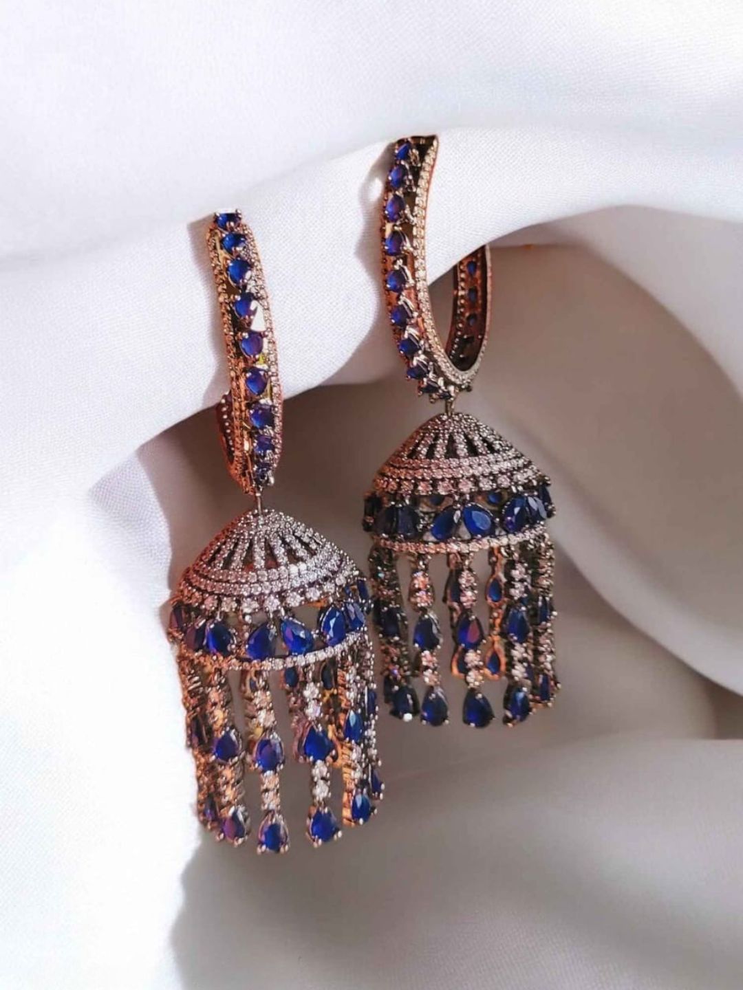 Ishhaara Blue Victorian Polished Stone Jhumkas