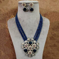 Ishhaara Blue Victorian Precious Pendant Necklace Set
