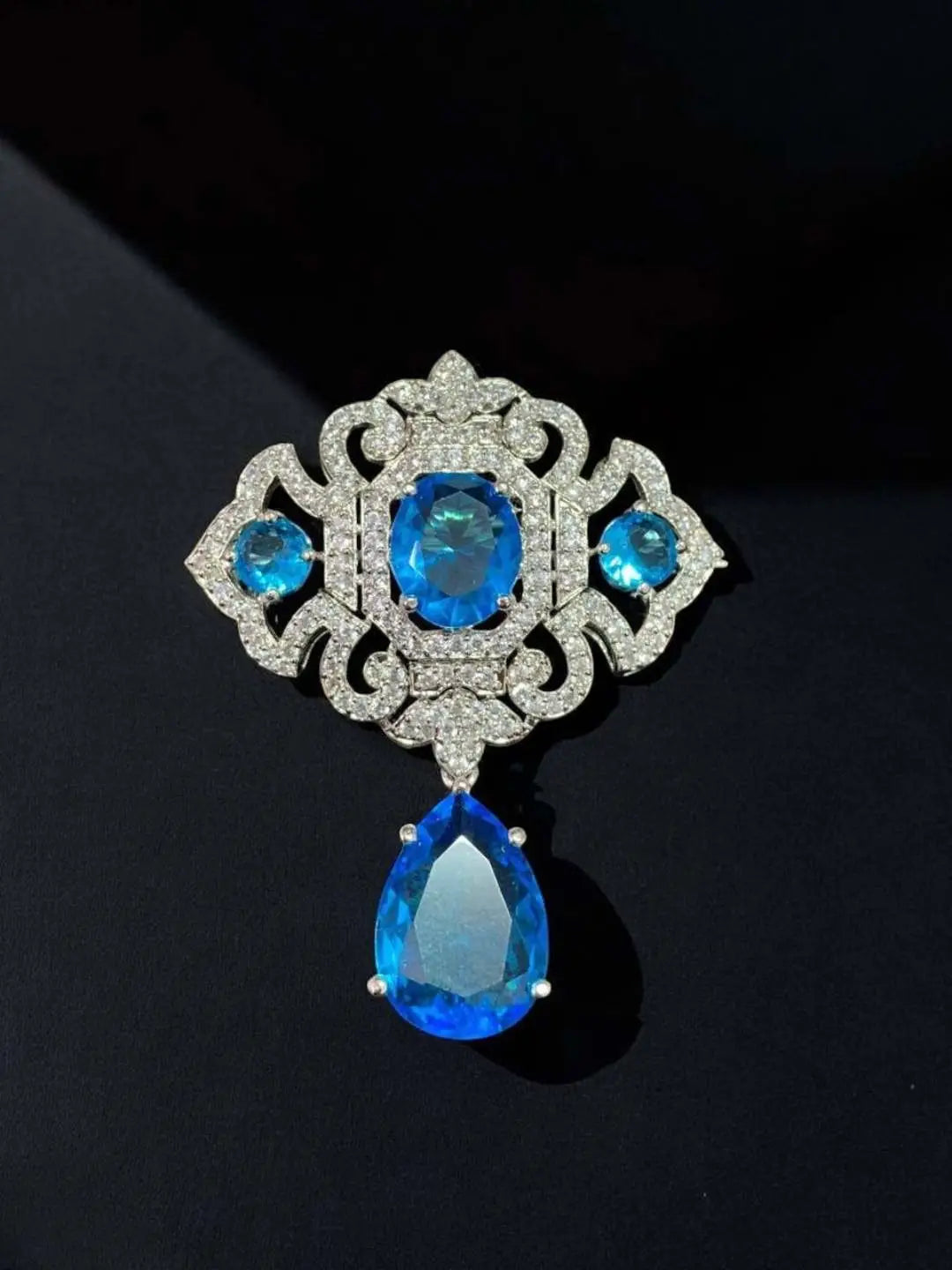 Ishhaara Blue Victorian Style Drop Brooch