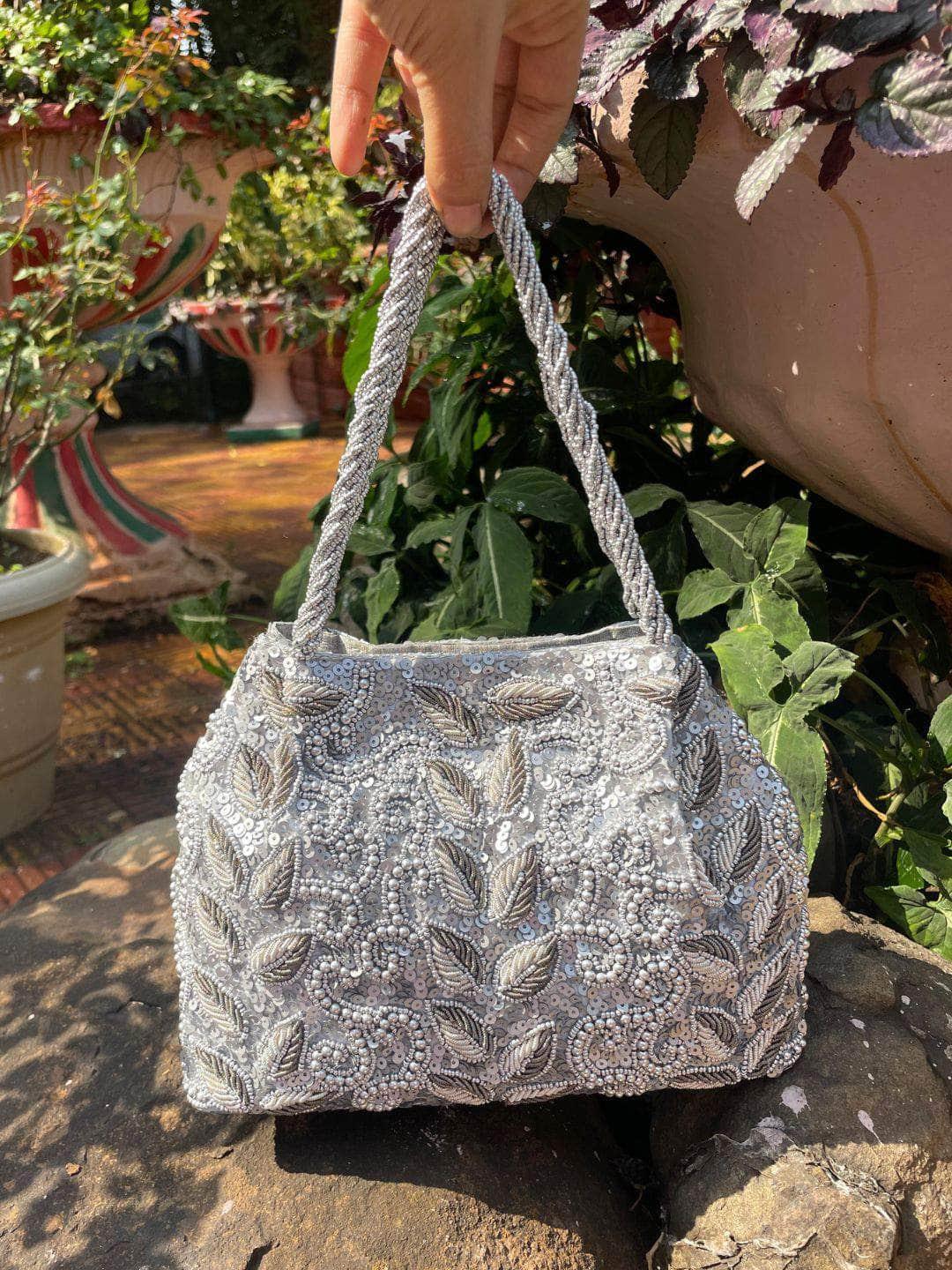 Ishhaara Vintage Floral Beaded Clutch Bag