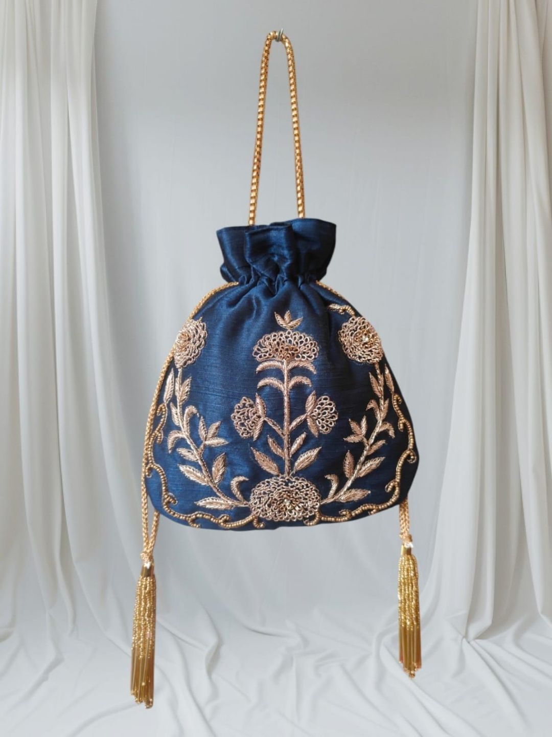 Ishhaara Blue Zardosi Potli Bag