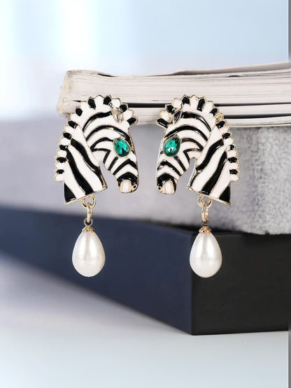 Ishhaara Blue Zen Black And White Zebra Earrings