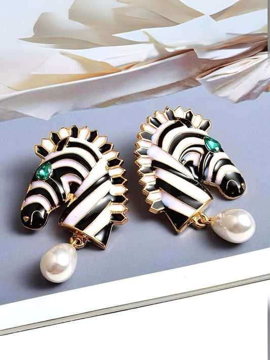 Ishhaara Blue Zen Black And White Zebra Earrings