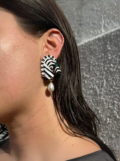 Ishhaara Blue Zen Black And White Zebra Earrings