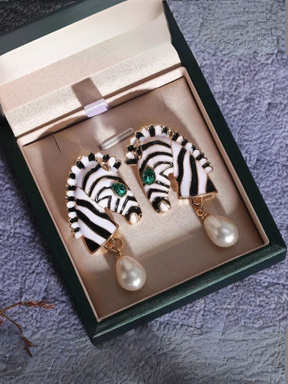 Ishhaara Blue Zen Black And White Zebra Earrings