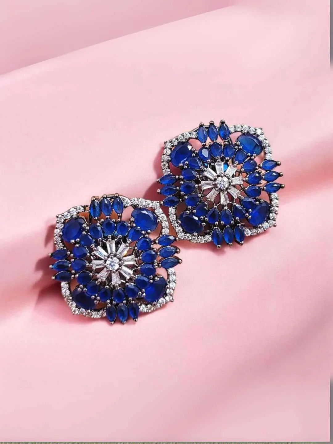 Ishhaara Blue Zircon Stone Studded Square Shaped Stud Earrings