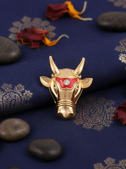 Ishhaara Brass Bull Head Enamel Brooch