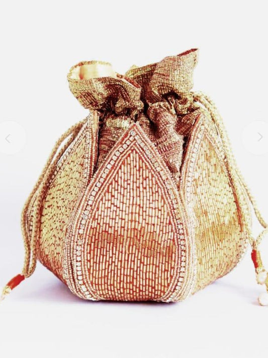 Ishhaara Bridal Lotus Potli Bag With Bead And Sequins Embroidery