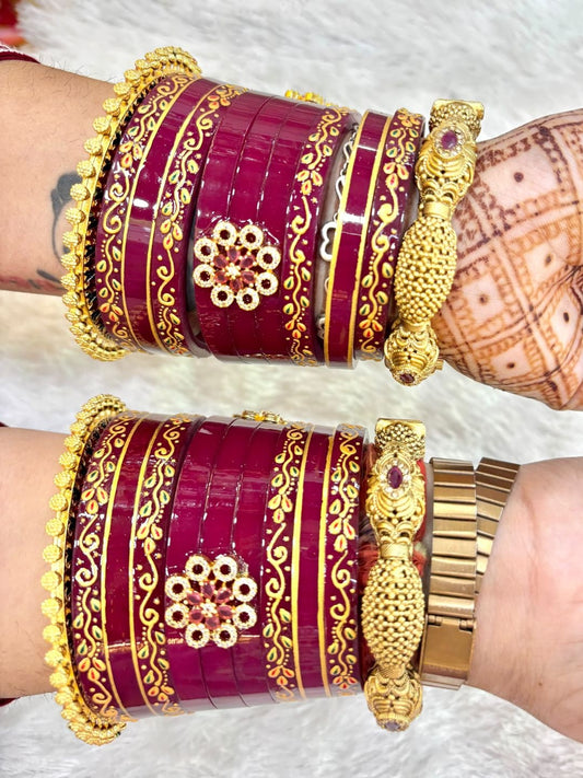 Ishhaara Bridal Maroon Chooda Bangle Set - handcrafted Indian jewellery
