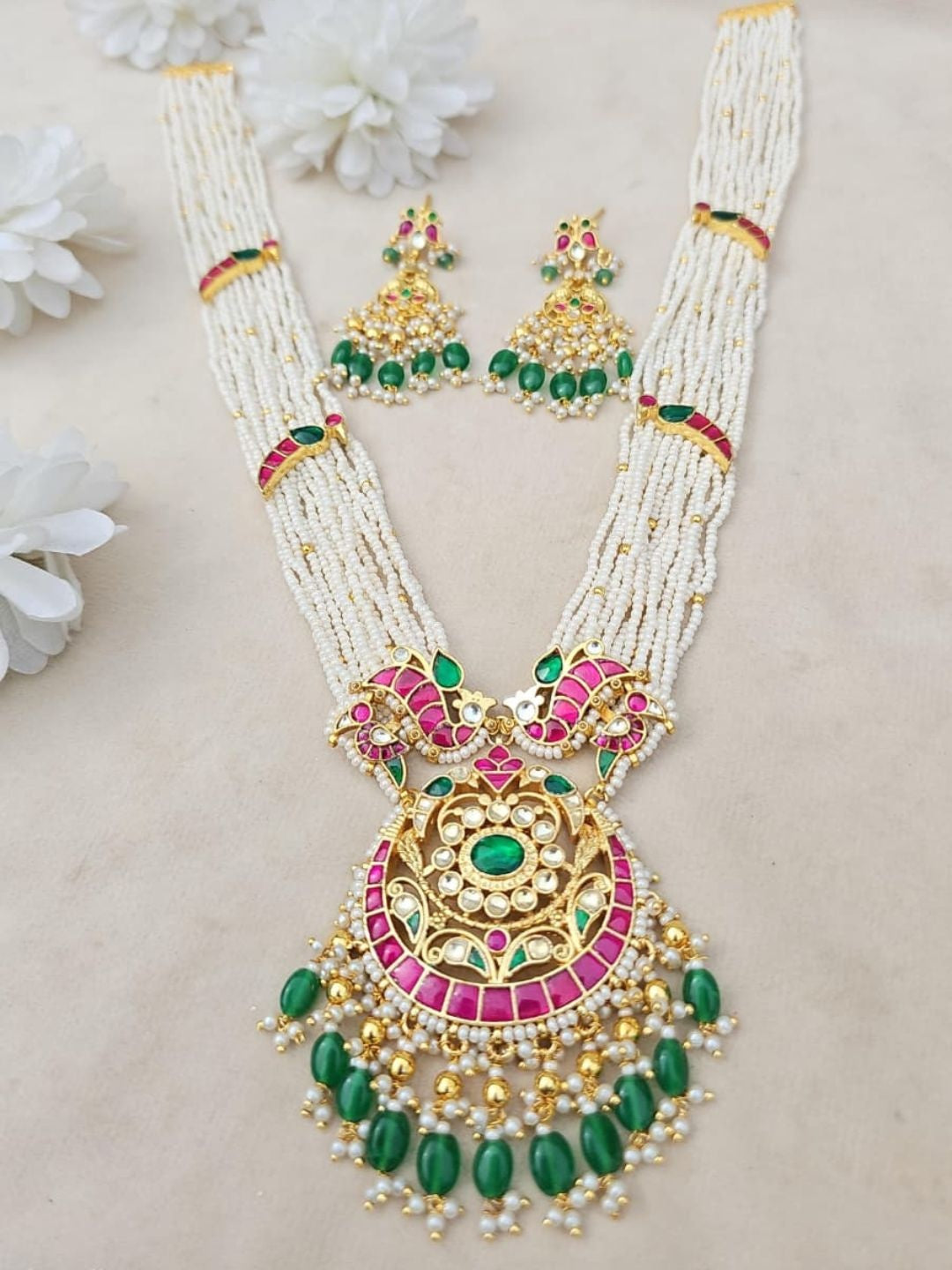Ishhaara Bridal Peacock Pearl Multi-Strand Necklace Set