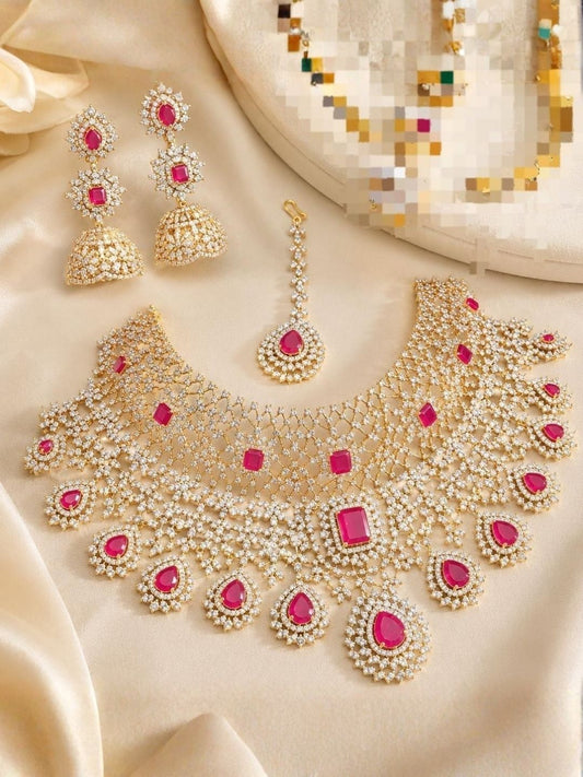 Bridal Pink Kundan Choker, Haar, Maang Tikka & Jhumka Set