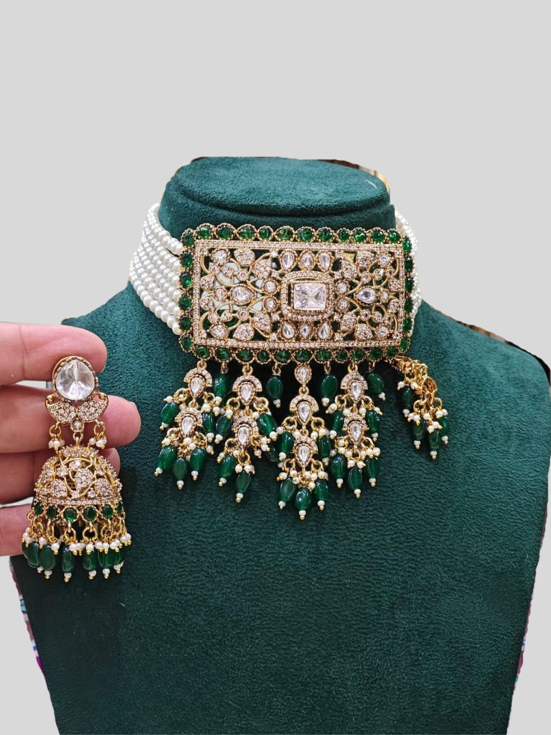 Ishhaara Bridal Polki Choker With Jhumka Earrings