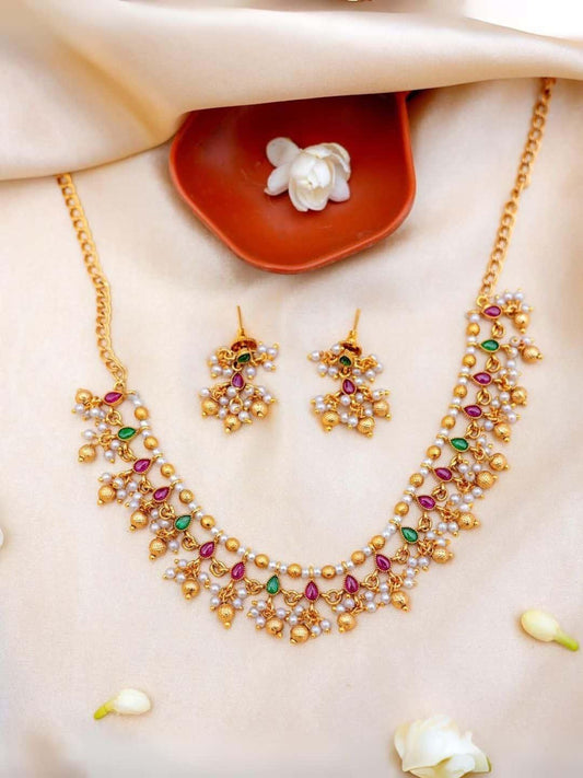 Ishhaara Bridal Red And Green Stone Jadau Necklac