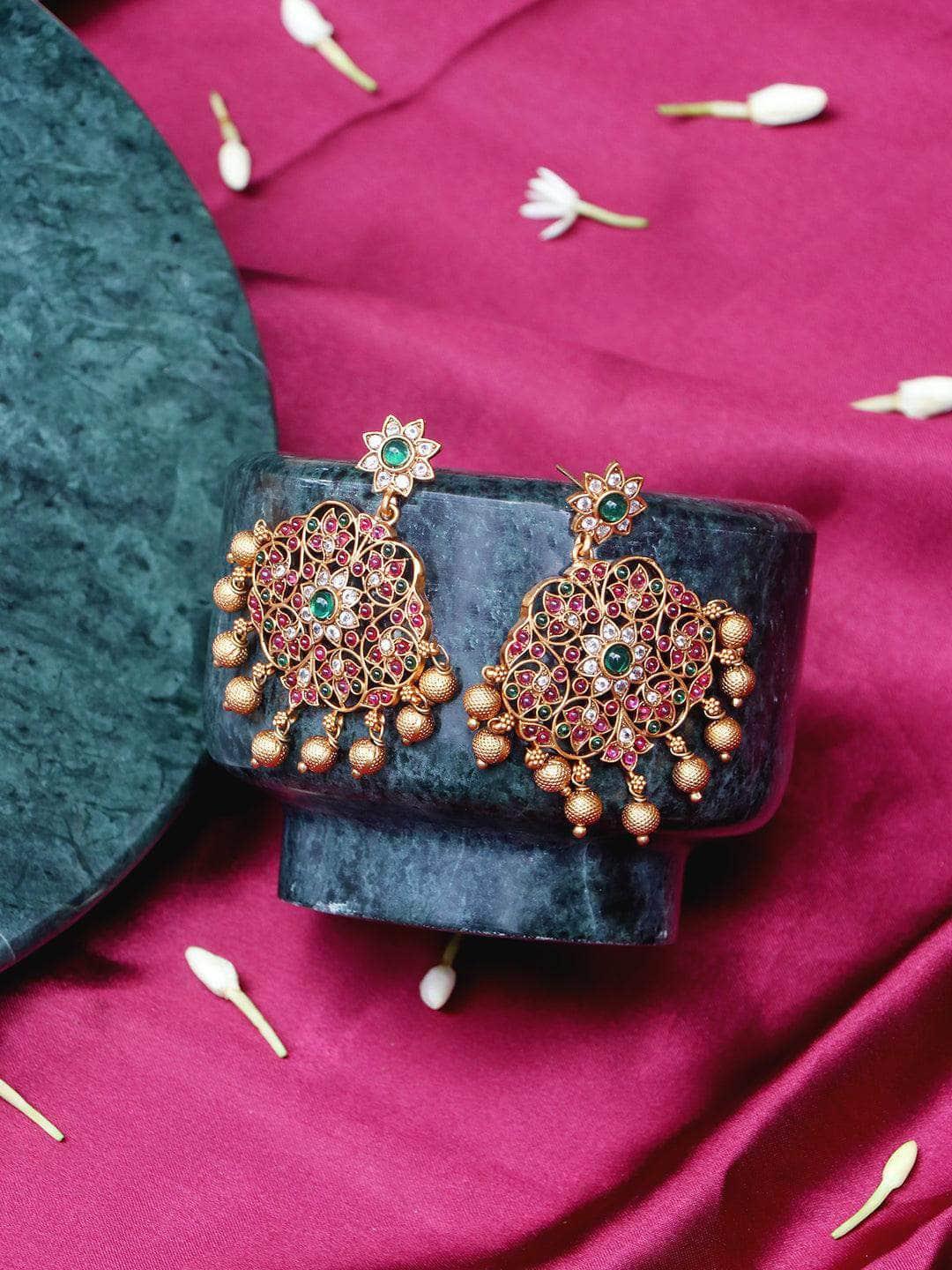 Ishhaara Bridal Red And Green Mango Design Necklace Set