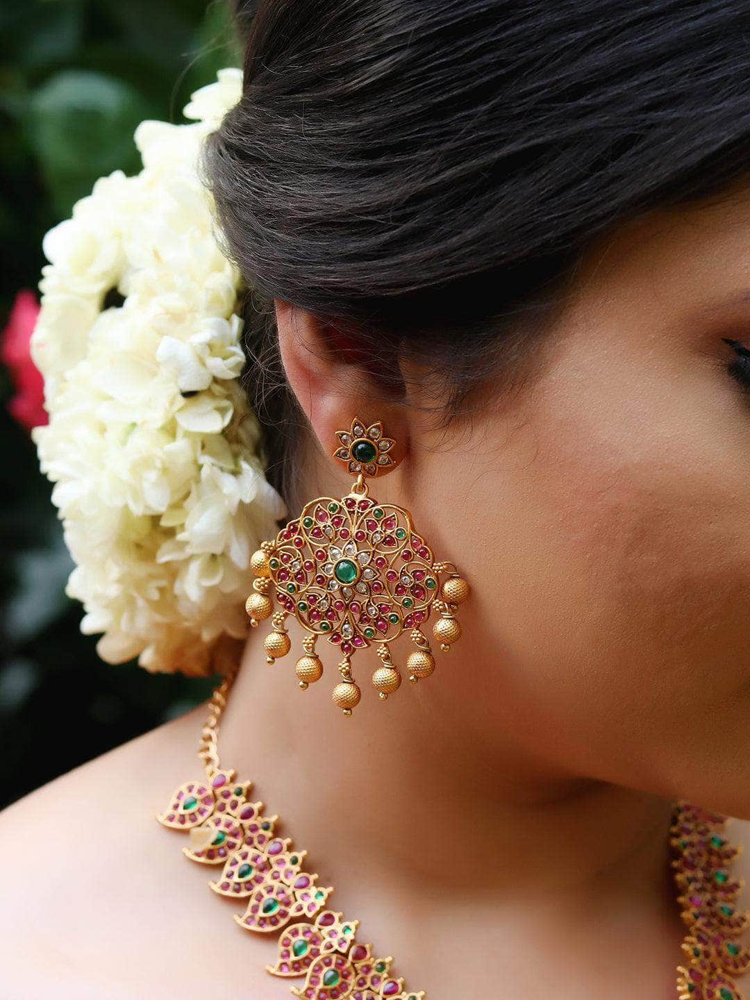 Ishhaara Bridal Red & Green Mango Design Necklace Set