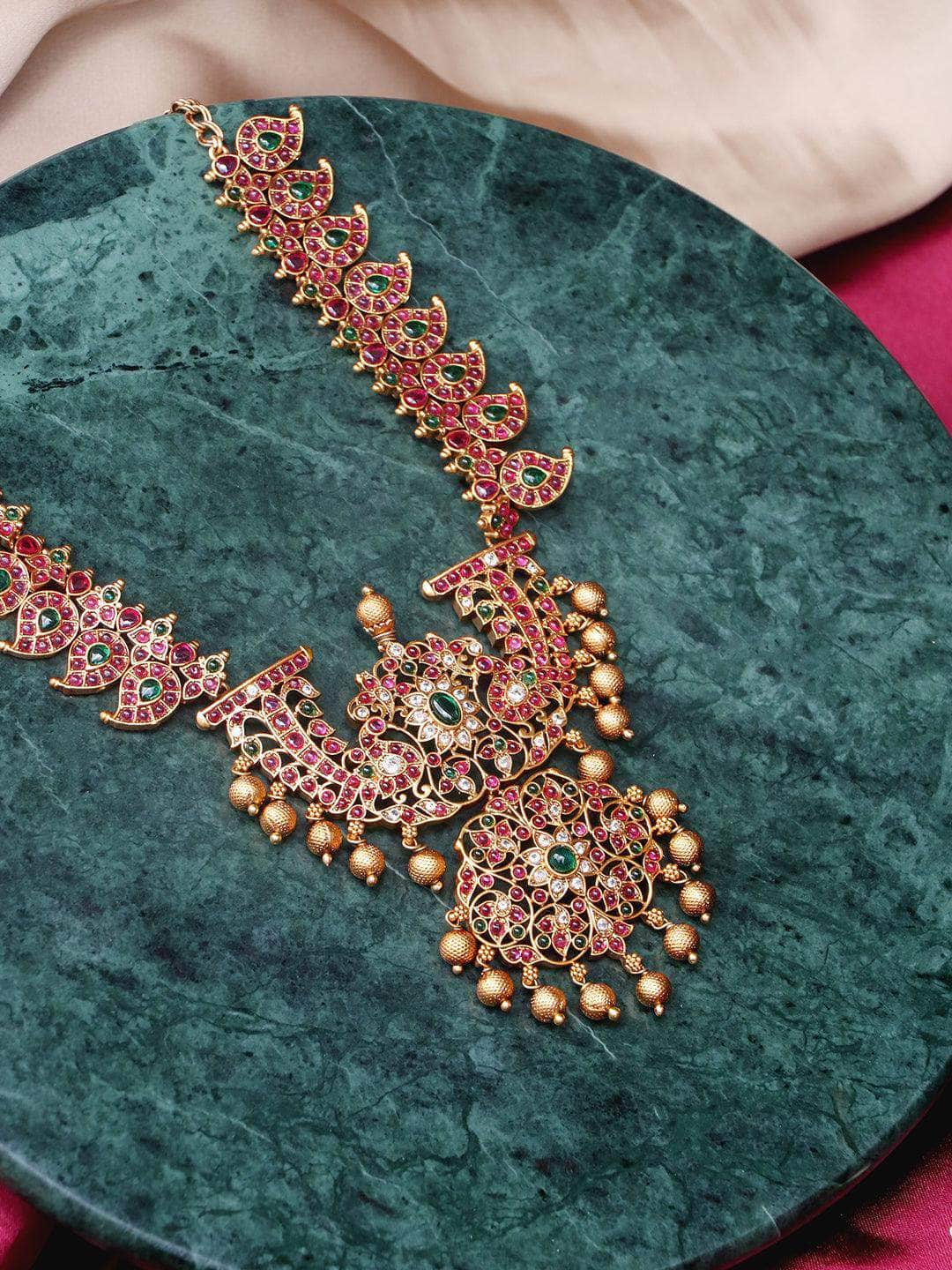 Ishhaara Bridal Red & Green Mango Design Necklace Set