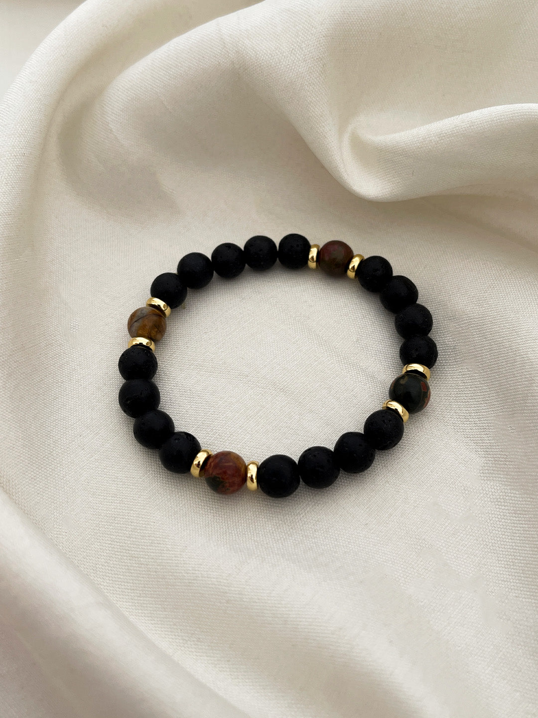 Ishhaara Brown And Black Handmade Ceramic Elasticated Bracelet