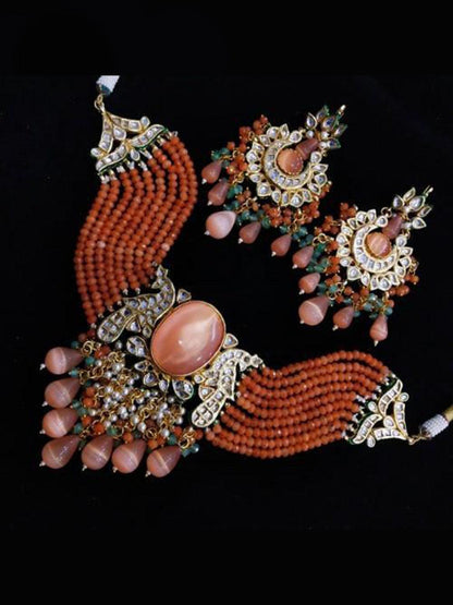 Ishhaara Big Stone Onex Choker And Earring Set