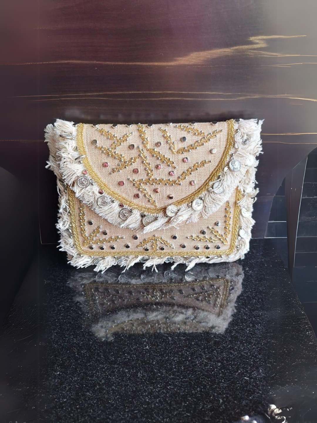 Ishhaara Brown Boho Jute Bags With Sling Chains