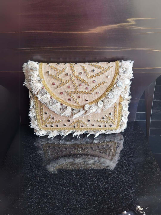 Ishhaara Brown Boho Jute Bags With Sling Chains